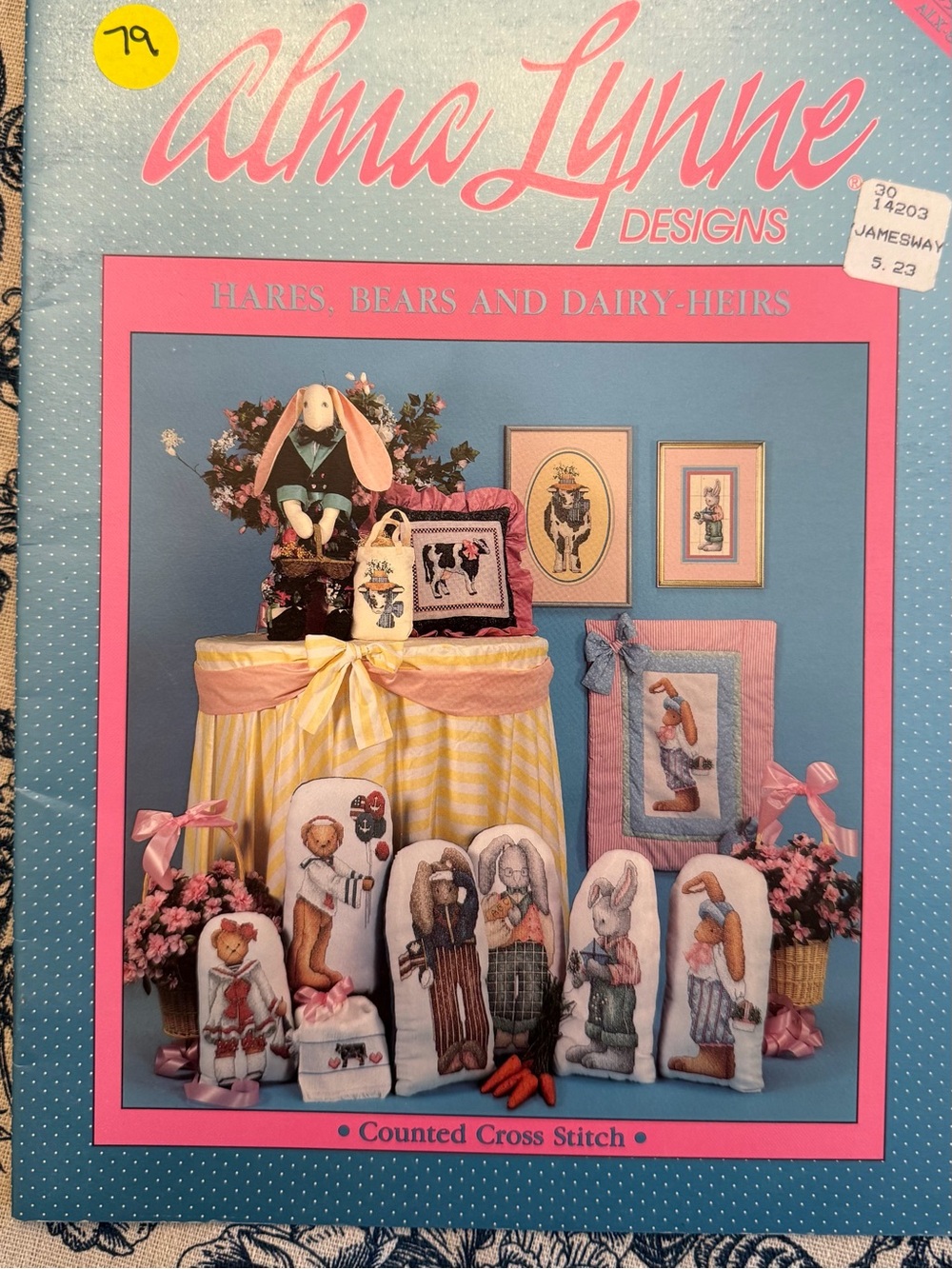 Alma Lynne Hares Bears & Dairy-Heirs Cross Stitch Booklet Cows Bunnies Farmhouse